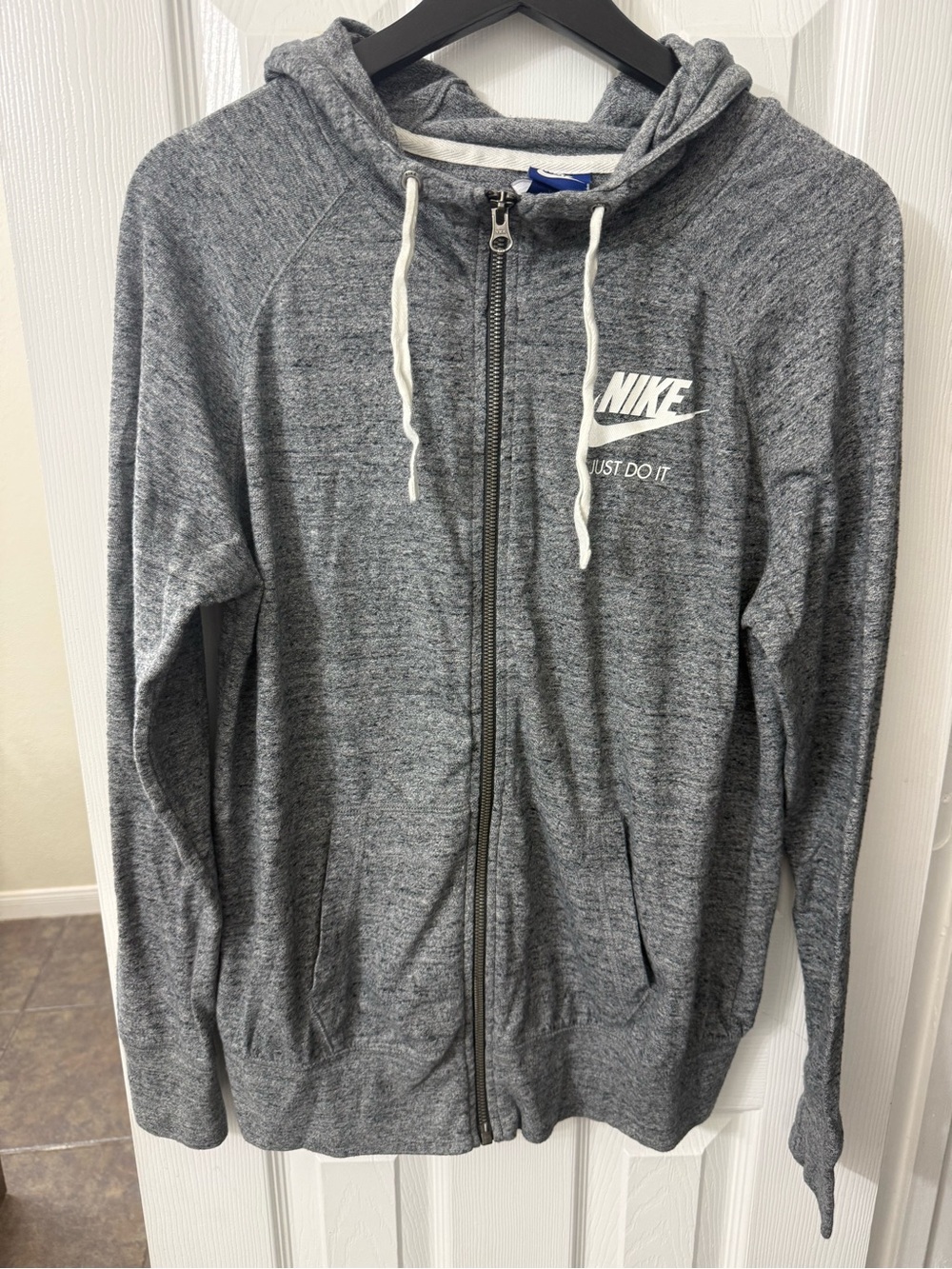 Nike Heather Gray Full-Zip Hoodie with White Logo
